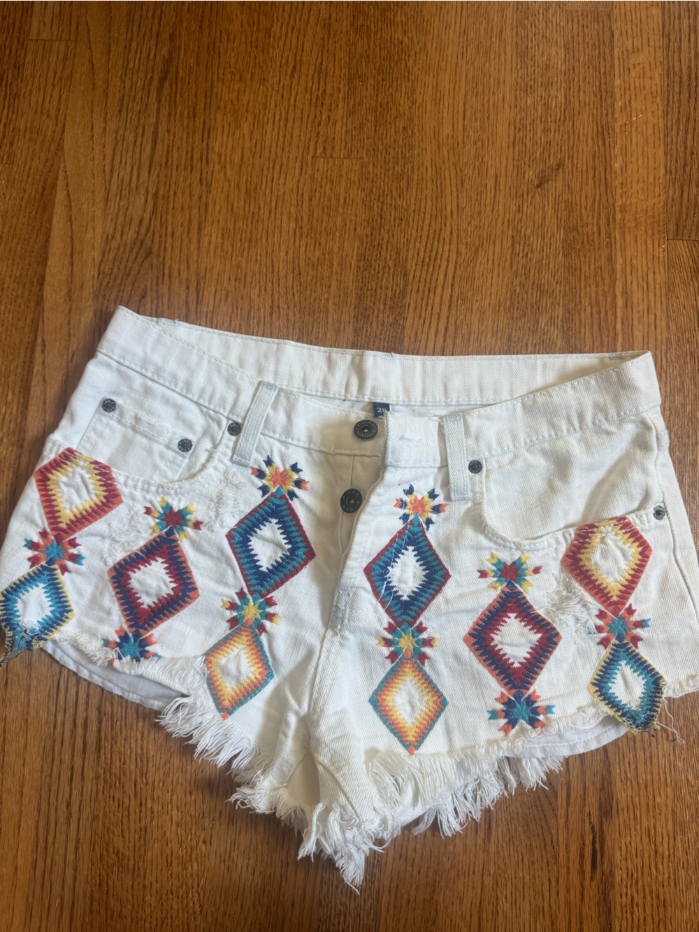 Carmar White Denim Jean Shorts with Embroidery